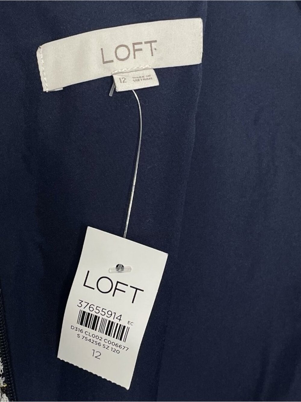 LOFT Womens Dress Size 12 Tweed Sleeveless V-Neck Fringe Navy White Gold NWT - Picture 9 of 11